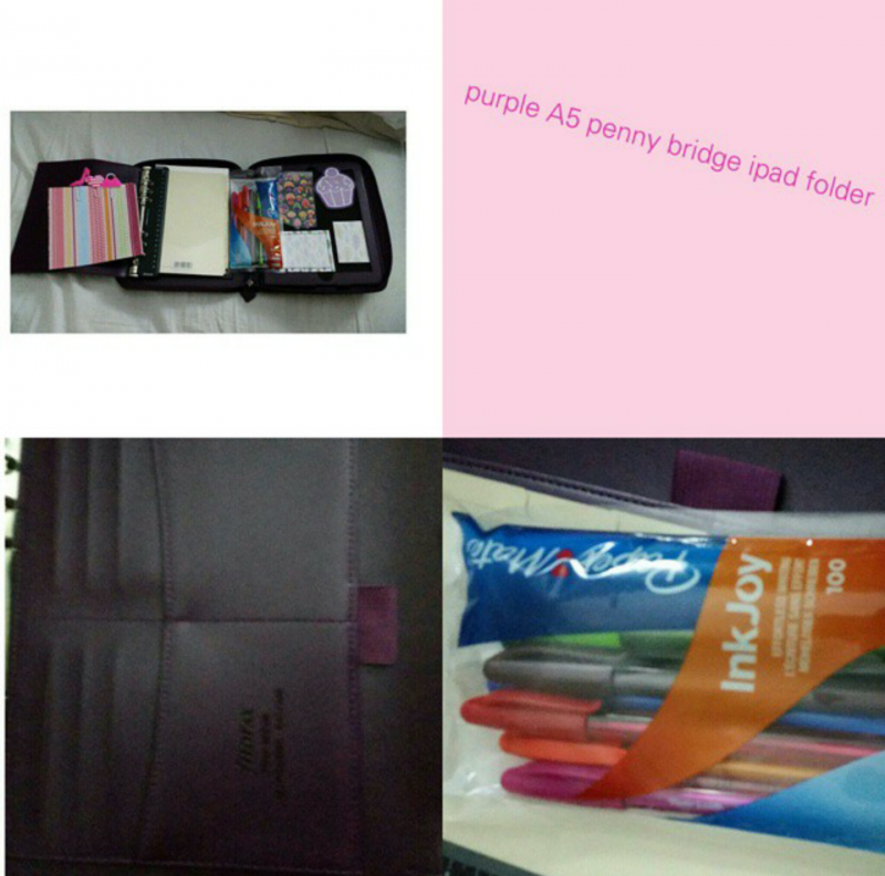 Purple A5 planner with decorative inserts and accessories
