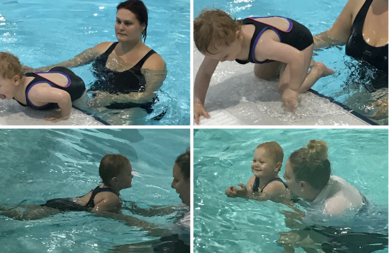 Evie taking part in a Baby Swimming Confidence Class with Fusion in 2016