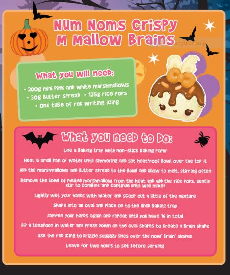 Num Noms M. Mallow crispy brain Halloween recipe
