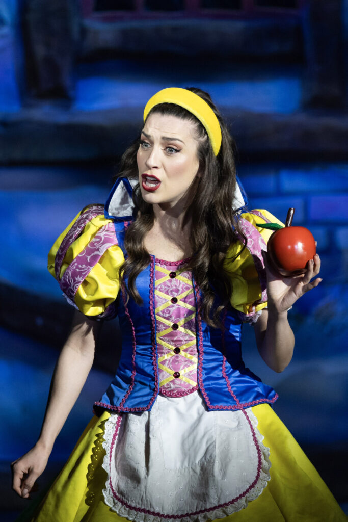 Snow White on stage during Snow White and the Seven Dwarfs at Churchill Theatre 2024