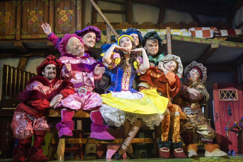 The magnificent seven dwarfs on stage in Snow White at Churchill Theatre 2024