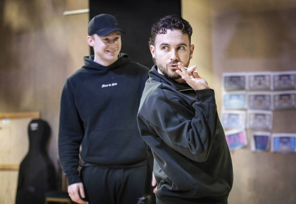 Joe Simmons (Greg, Background) and Luke Conner Hall (Blaine) in rehearsals - Pamela Raith ill Callan and Abbie Budden in Cruel Intentions: The '90s Musical UK and Ireland tour sharing a tense moment as Sebastian Valmont and Annette Hargrove.