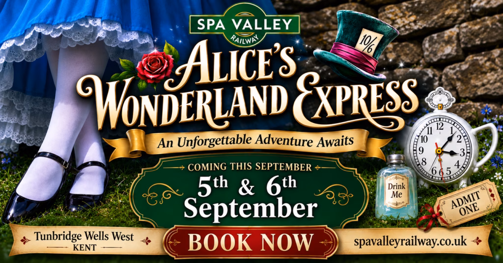 Alice’s Wonderland Express at Spa Valley Railway, showing the 5 and 6 September 2026 dates