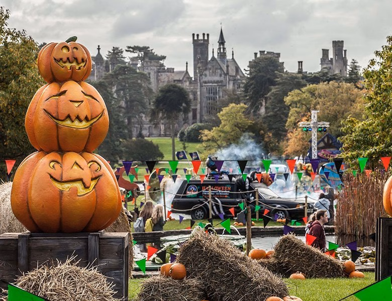 Halloween pumpkin decorations at Alton Towers during Scarefest