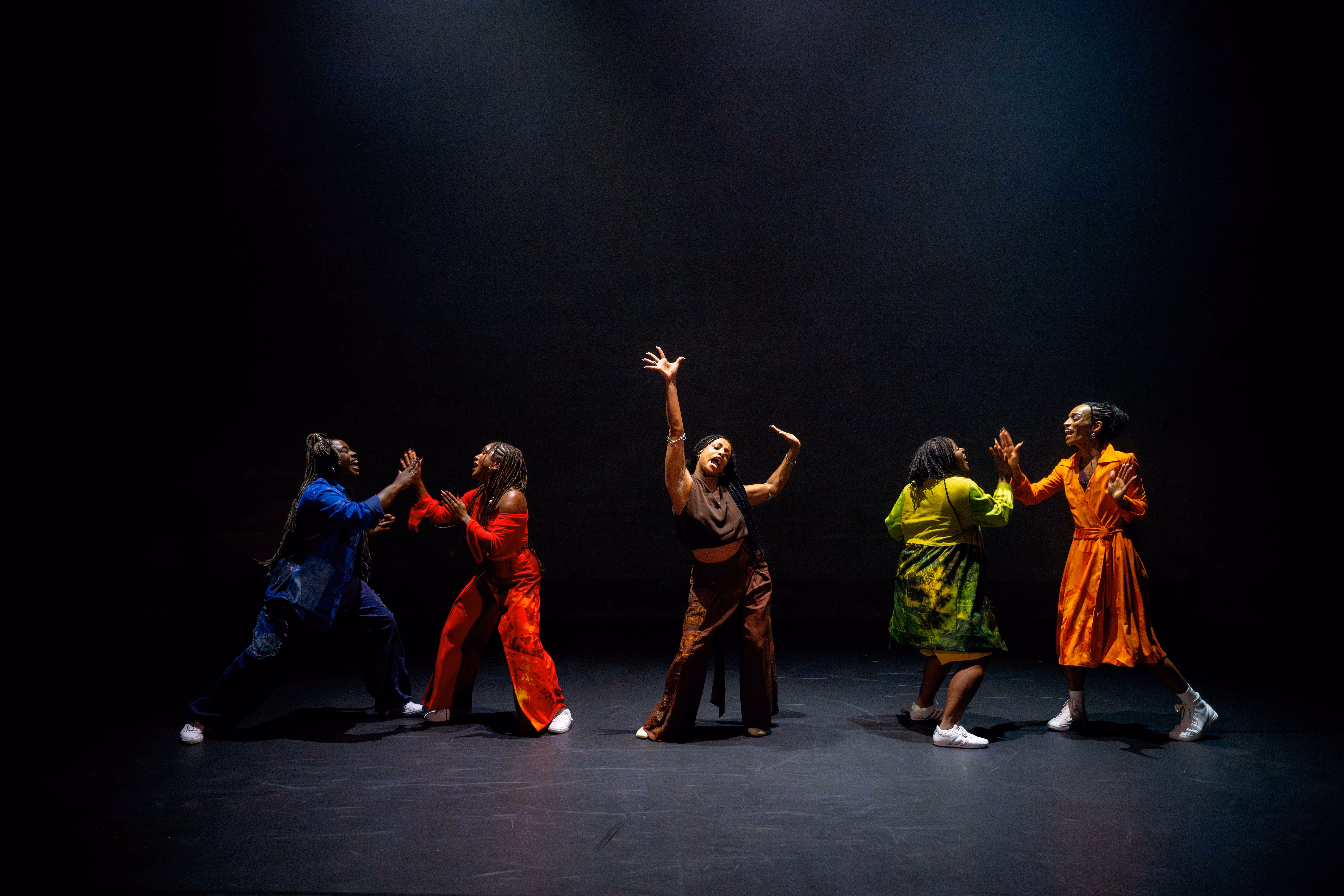 Cast performing in for colored girls who have considered suicide / when the rainbow is enuf at The Yard Theatre